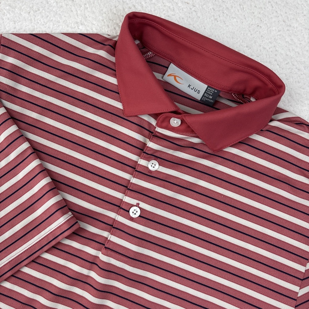 KJUS Mens Performance‎ Golf Polo Shirt Medium/50 Pink Stripe Lightweight Stretch